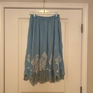 Elegant Blue Embroidered Skirt